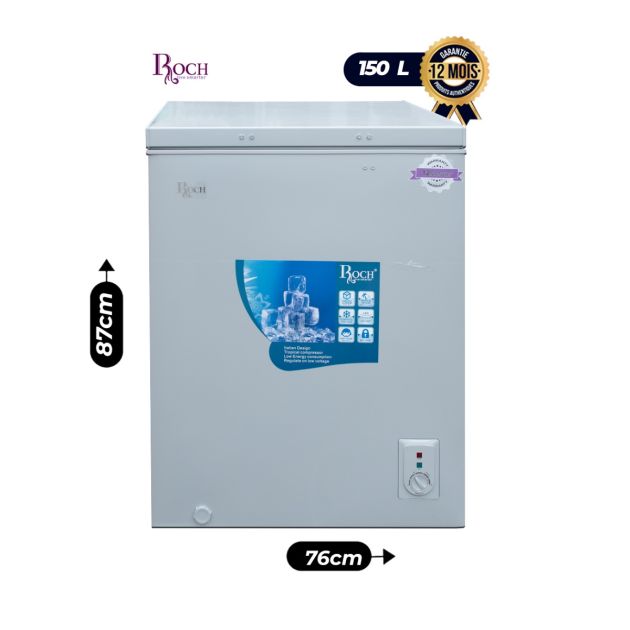 Congélateur coffre ROCH - RCF-180G-I(S) - 150L - Froid Statique - Thermostat Réglable - Panier Amovible - Serrure de Sécurité - Bouchon Vidange - Gris Clair - Garantie 12 mois