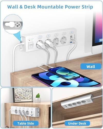 Vue 4 de Multiprise Prises Avec Usb
