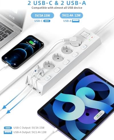 Vue 6 de Multiprise Prises Avec Usb