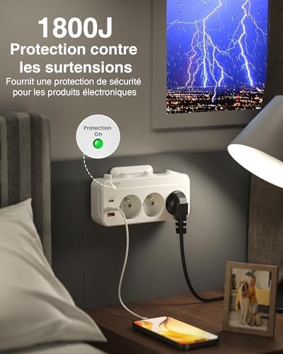 Vue 3 de Multiprise Avec Interrupteur Individuelfiche