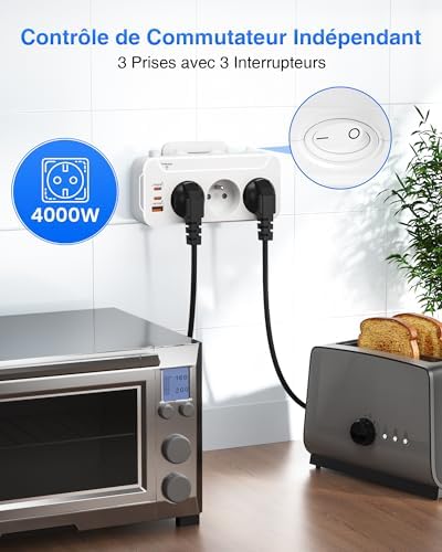 Vue 4 de Multiprise Avec Interrupteur Individuelfiche