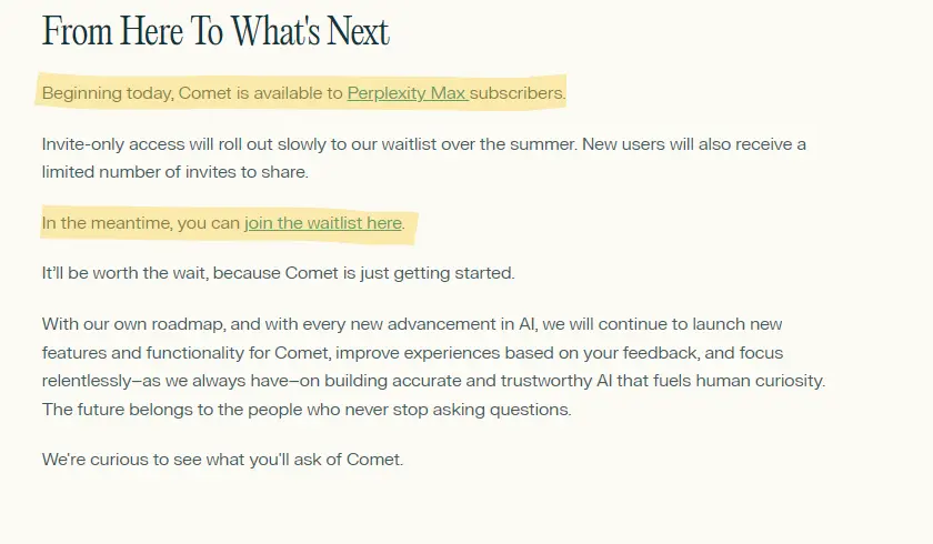 Comet browser launch blog by Perplexity team