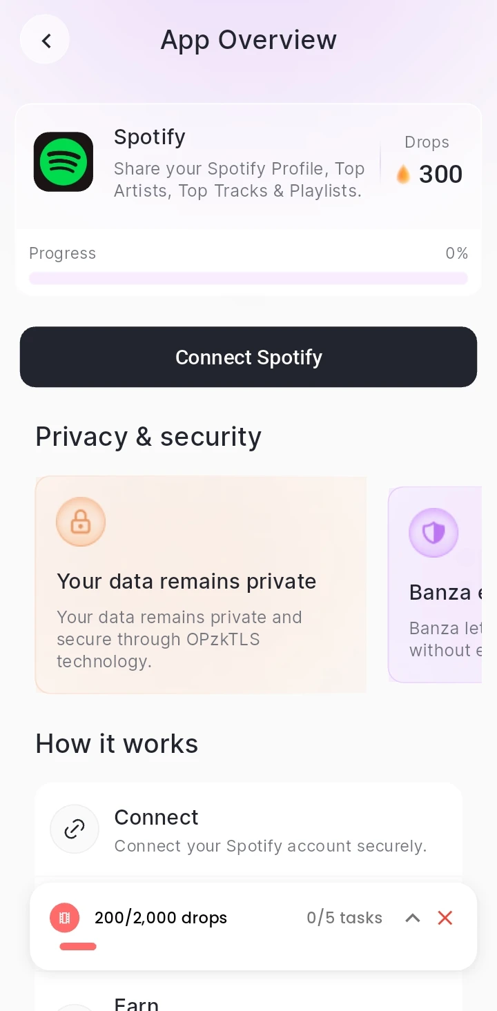 Example: Connecting Spotify on Banza