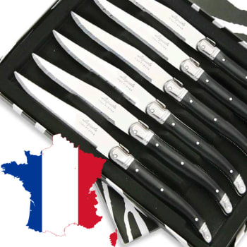 Biffkniver Laguiole sort ABS skaft 6pk