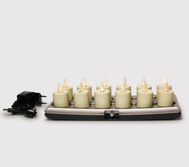 LED telys Ø40mm, 12 pk m ladestasjon