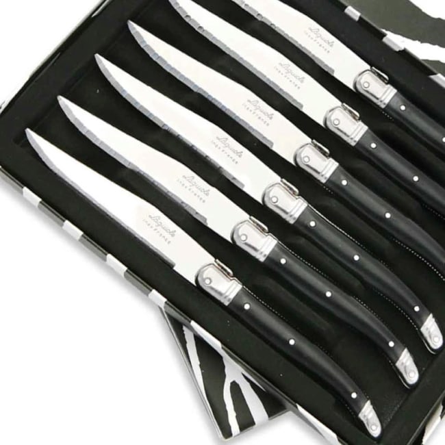 Biffkniver Laguiole sort ABS skaft 6pk