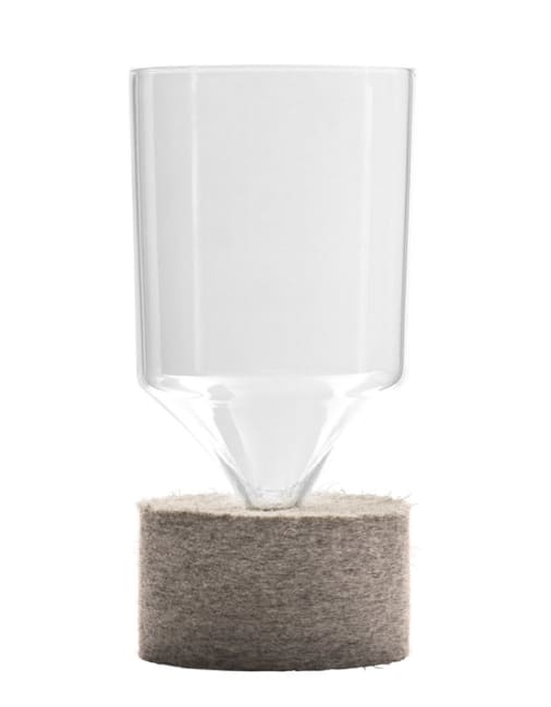 Vase i glass og filt m/bred åpning