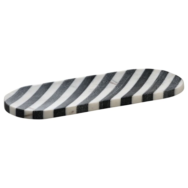 Tallerken/platå oval marmor hvit/sort
