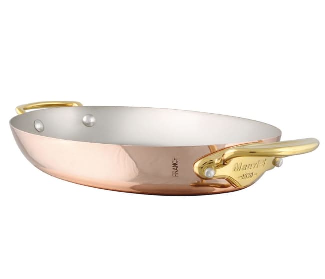 Kobberpanne oval m/to håndtak 360x230mm