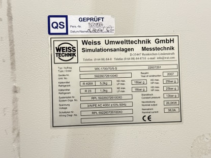 WEISS WK-1700/70/5-S Klimaprüfschrank - Image 9