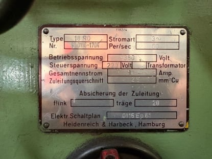 HEIDENREICH & HARBECK 18 RO Centre Lathe