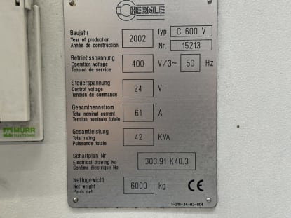 HERMLE C 600 V CNC Milling Centre