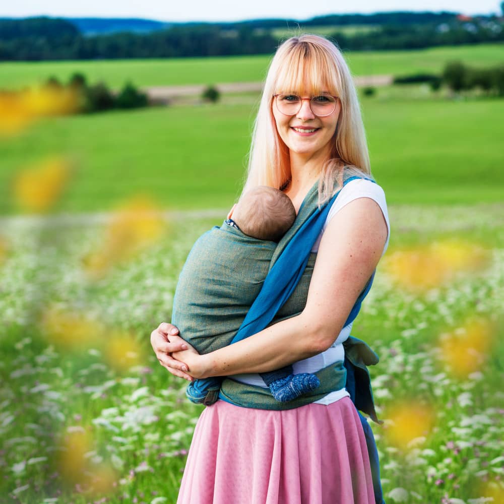 Babytragetuch Doubleface Agave Hanf 2. Wahl, blau | gelb, Material: mit Hanf, Größe: 4 DIDYMOS