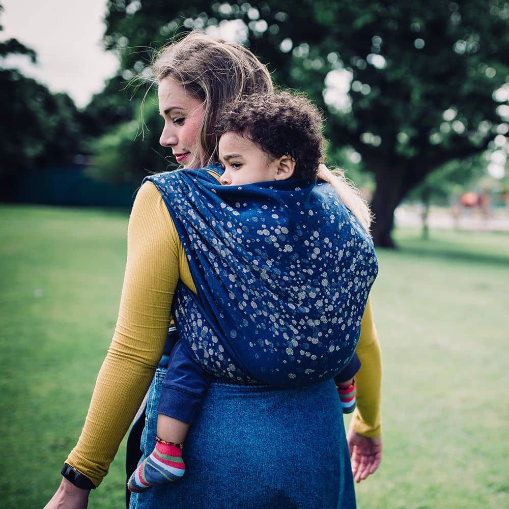 Babytragetuch Sparkle gold Leinen, 2. Wahl, blau | gold, Material: mit Leinen, Größe: 6 DIDYMOS