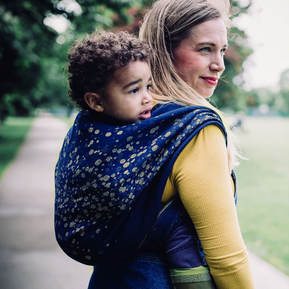 Babytragetuch Sparkle Gold Leinen, blau | gold, Material: mit Leinen, Größe: 7 DIDYMOS