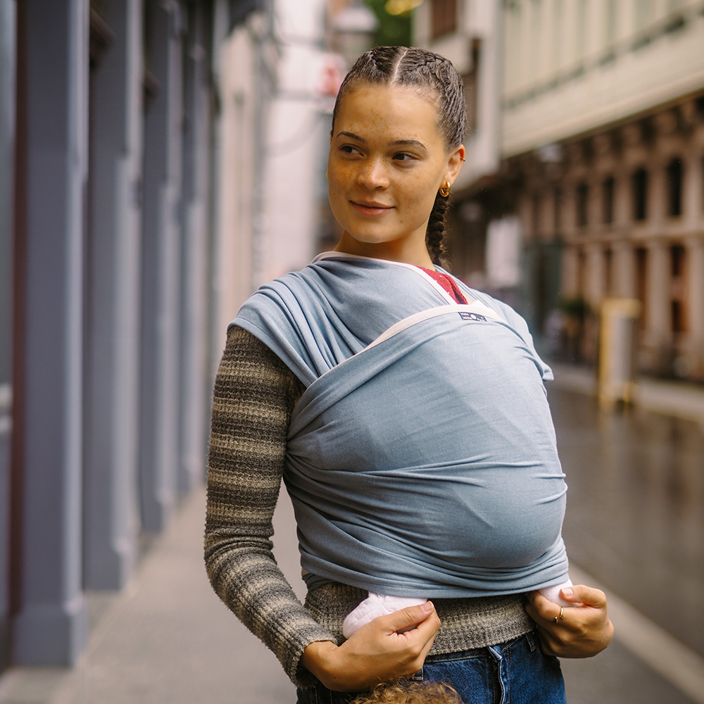 Babytragetuch Jersey Doubleface Rauchblau, blau | hellblau | natur, Material: BW - reine Baumwolle, Größe: 5 DIDYMOS