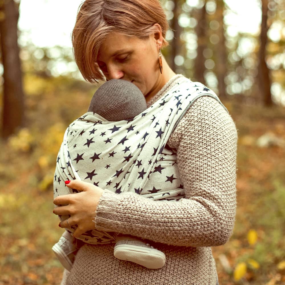Babytragetuch Jersey Doubleface Sterne, weiß | blau, Material: BW - reine Baumwolle, Größe: 7 DIDYMOS