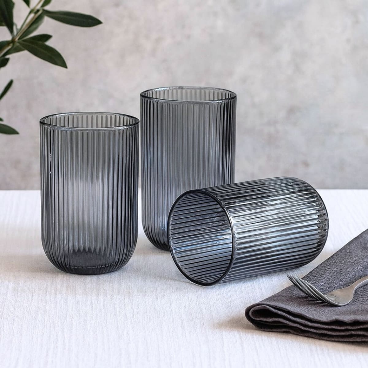VASO VIDRIO RAYAS- HUMO x6
