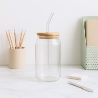 Vaso de Vidrio con Tapa de Bambú y Sorbete – foto 2
