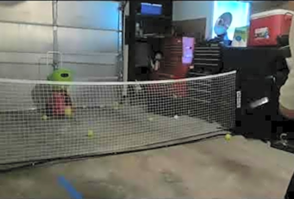 Lobster Pickleball Machine - Practicing in the Garage