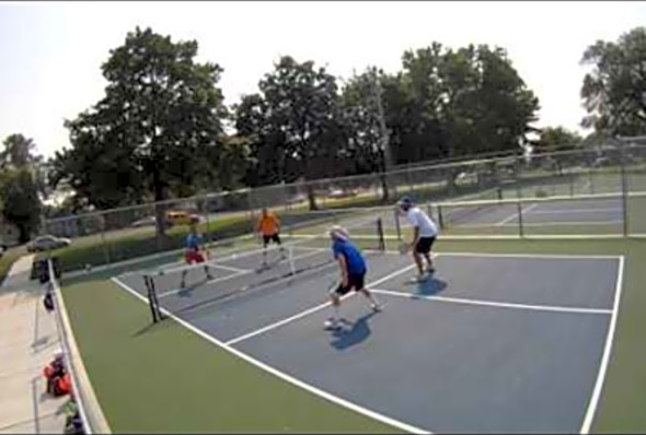 40 shot pickleball rally around the post Peter/Tyler vs Kyle/Jay