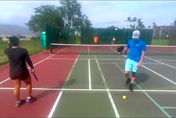 Game 2 at Waipuilani Park, Maui. Mixed Pickleball doubles. #pickleball