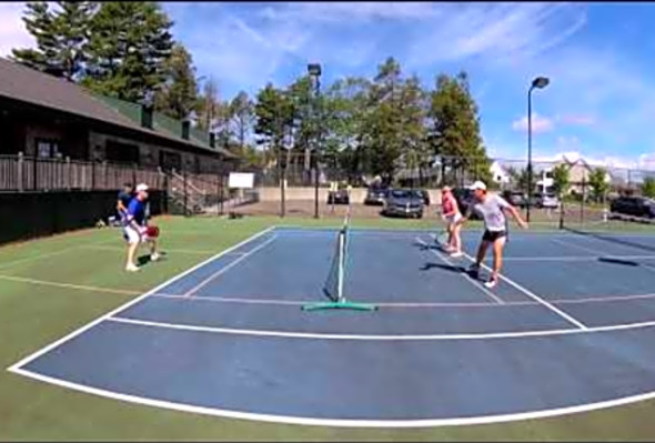 Intense pickleball action