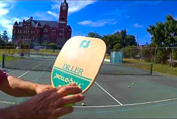 Port Townsend Pickleball: Practicing Serves With Tennis Balls and Wood Paddle