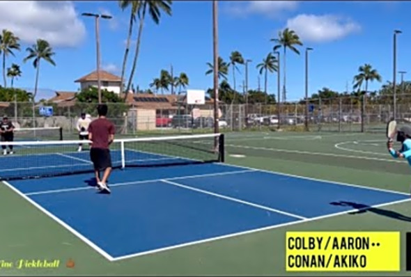 Pickleball &amp; Coconut Trees - Mixed Doubles, Conan/Akiko vs Colby/Aaron - Oahu, Hawaii