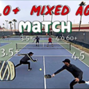 Mens doubles pickleball match - skill level rating from 3.5 to 4.5