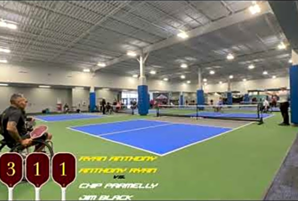 Wheelchair pickleball match between Ryan Anthony/Anthony Ryan Vs Chip Parmelly/Jim Black Game 2