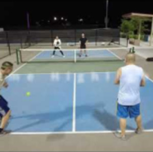 Pickleball highlights, coed play, sunset park at night