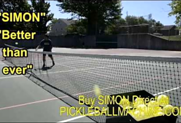Simon2 pickleball throwing machine. Perfect dinks using &quot;ramp&quot; and wireless remote.