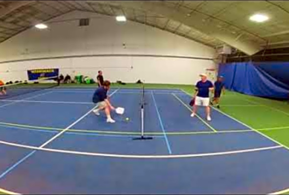 Pickleball match between andrew and matt vs manny and ron