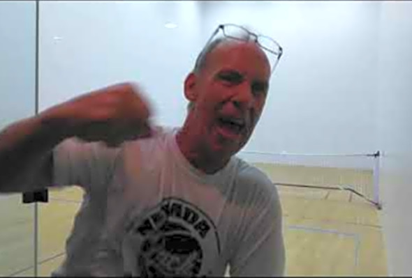 First time playing pickleball singles in a raquetball court