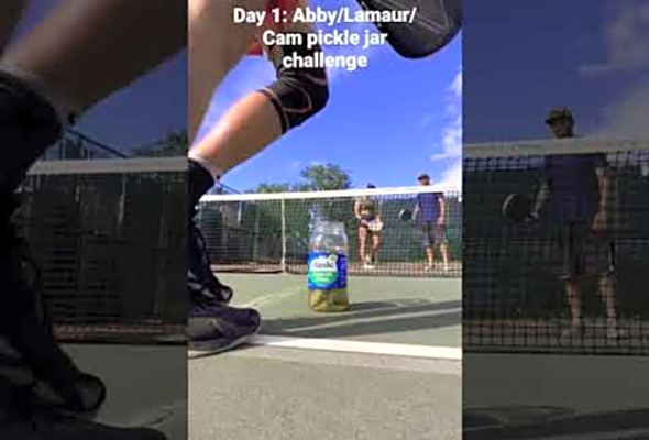 Pickleball Challenge: Who can dink a Pickleball into a pickle jar. #dill #pickleball #challenge