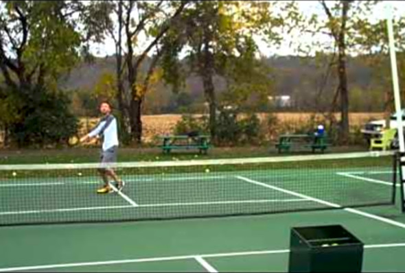 SIMON: The Pickleball Machine practicing overheads