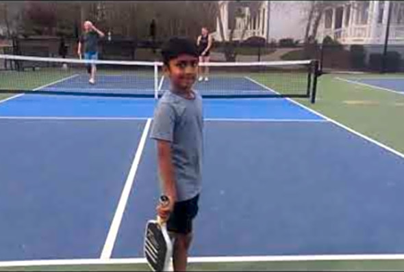 8 year old Nathan playing pickleball doubles winning match #pickleball #highlights #sports