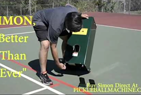 Simon2 pickleball throwing machine. Perfect dinks &amp; lobs with adjustable &quot;ramp&quot;.