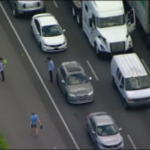 Drivers play pickleball on side of I-75 to pass time after interstate si...