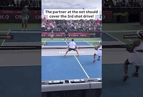 Pickleball tip-the partener at the net should cover the 3rd shot drive
