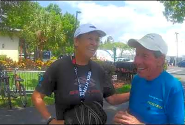 Bob Savar interviews Helle Sparre at the 2019 US Open Pickleball Championships in Naples, FL
