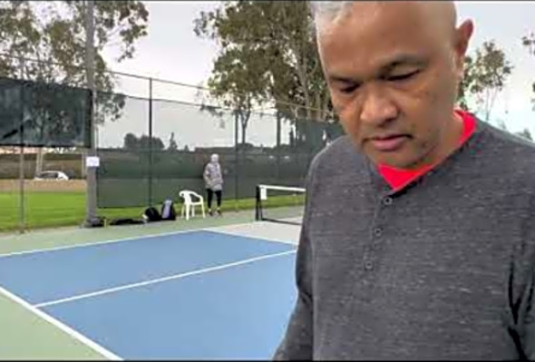 Lively game of Pickleball with two FATHER-DAUGHTER pairs at Cerritos Regional Park #984