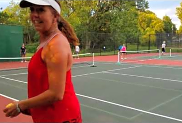 Pickleball game with Laura Fenton Kovanda and Isaac on August 10, 2017