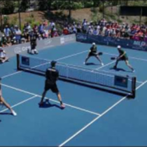 High level pickleball point! The Newmans v. Vivian David and Kyle Yates