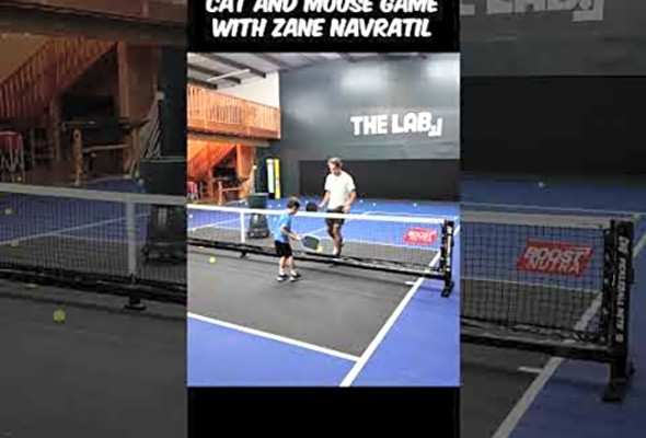 6 year-old kid practicing cat and mouse game in pickleball with top pro Zane Navratil