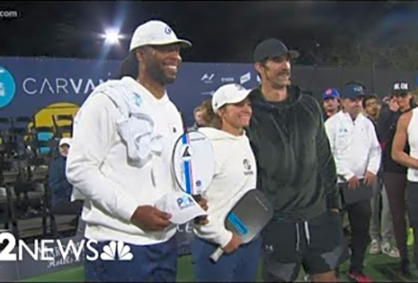 Larry Fitzgerald &amp; Michael Phelps face-off on the pickleball court