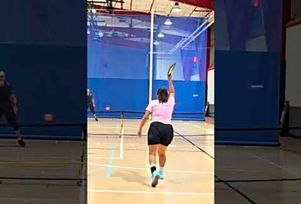 Happy people play pickleball