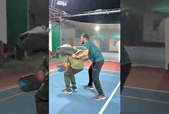 Court chaos, thanks to one partner crossing the line! Repost from Pickacourt #Pickleball #Paddle