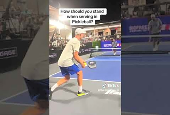 How should you stand when serving in pickleball? #pickleball #paddlesport #pickleballaddict